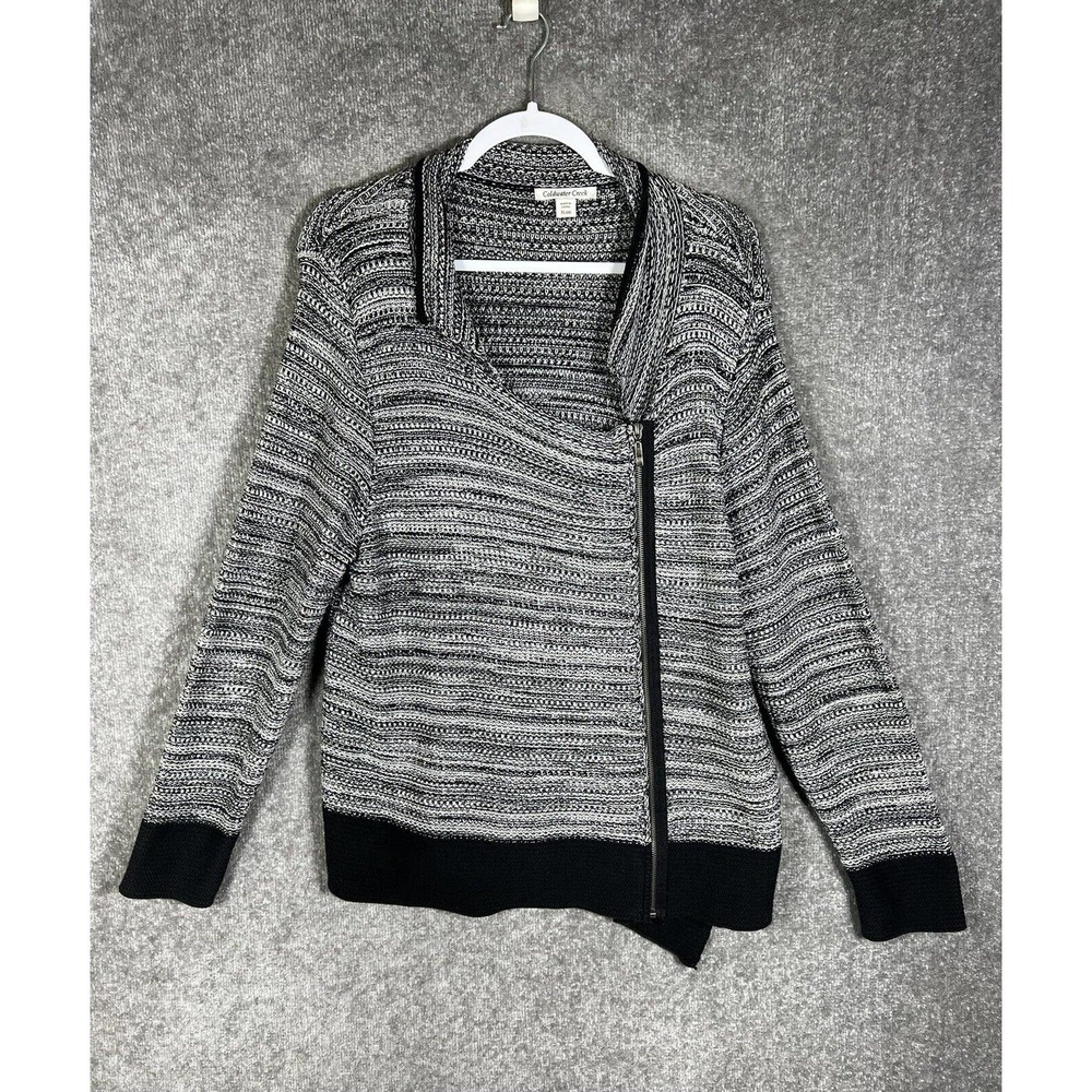 Coldwater Creek Sweater‎ Womens Size XL 18 Zip Up Scoop Neck Black White